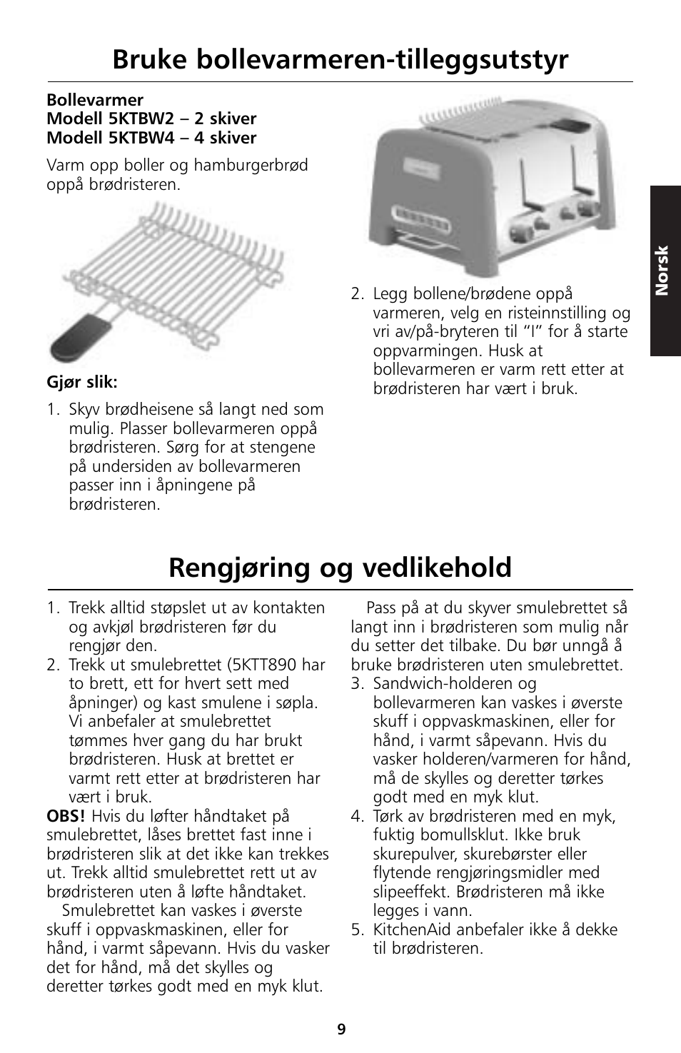 Bruke bollevarmeren-tilleggsutstyr, Rengjøring og vedlikehold | KITCHENAID 5KTT890 User Manual | Page 87 / 146