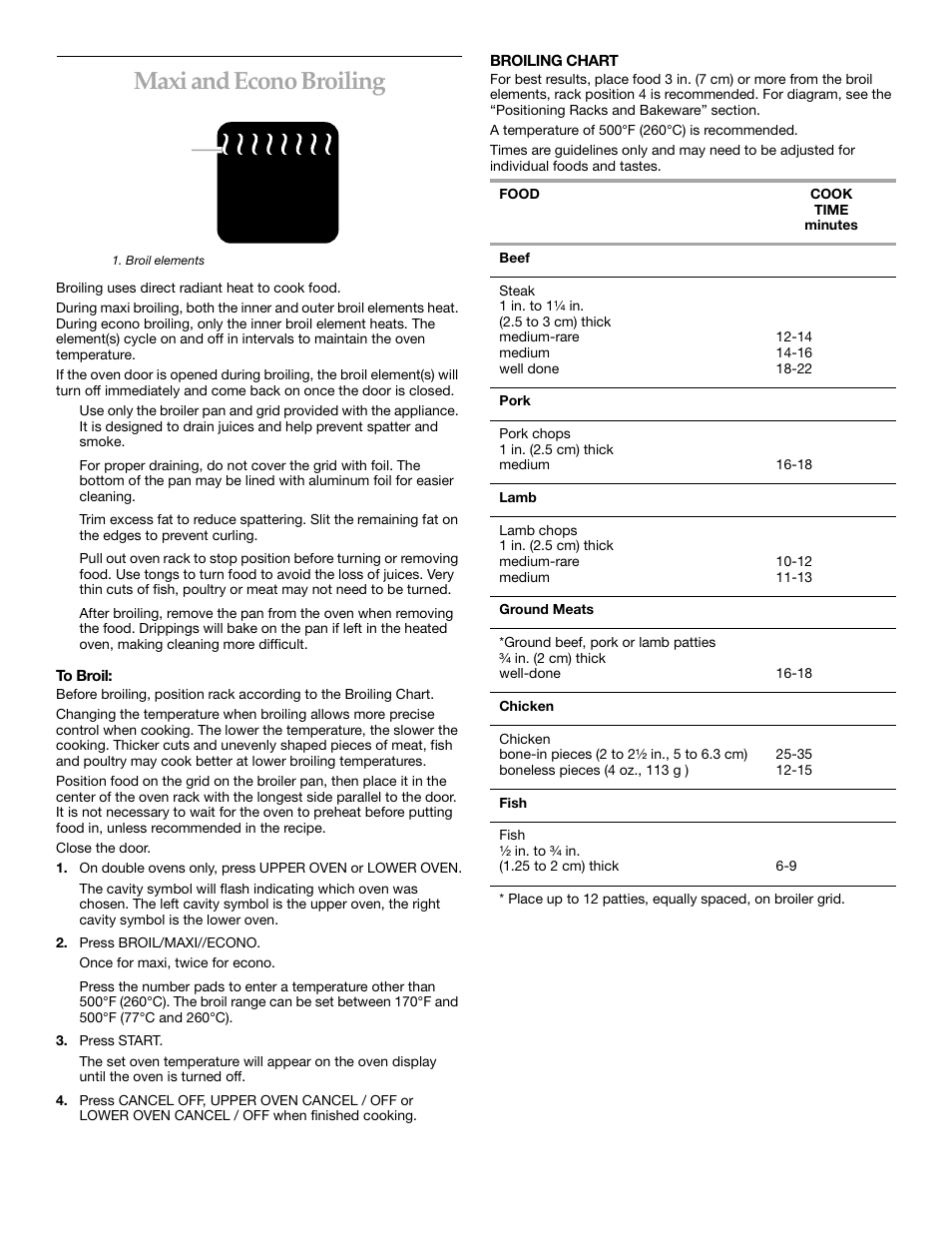 Maxi and econo broiling | KITCHENAID KEBS247 User Manual | Page 11 / 24