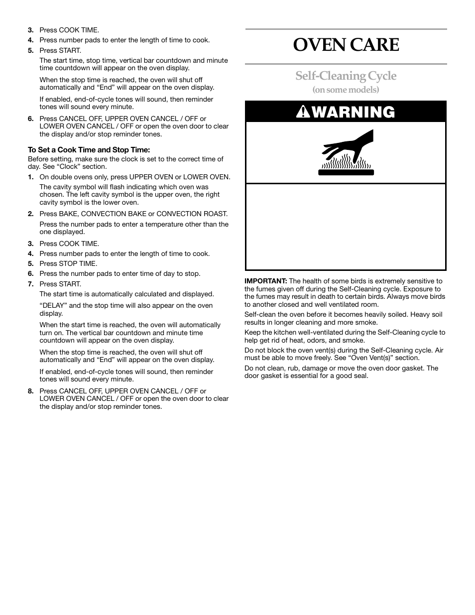 Oven care, Warning, Self-cleaning cycle | KITCHENAID KEBS247 User Manual | Page 18 / 24