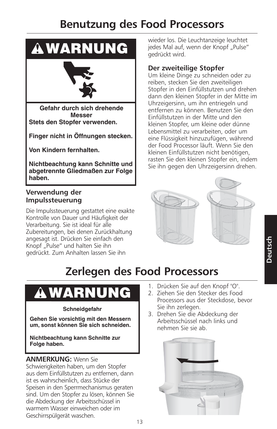 Benutzung des food processors, Zerlegen des food processors | KITCHENAID ARTISAN 5KFPM770 User Manual | Page 100 / 367