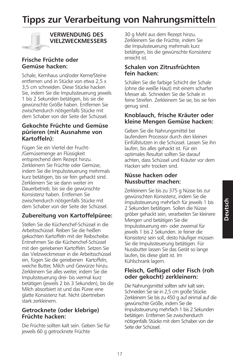 Tipps zur verarbeitung von nahrungsmitteln | KITCHENAID ARTISAN 5KFPM770 User Manual | Page 104 / 367