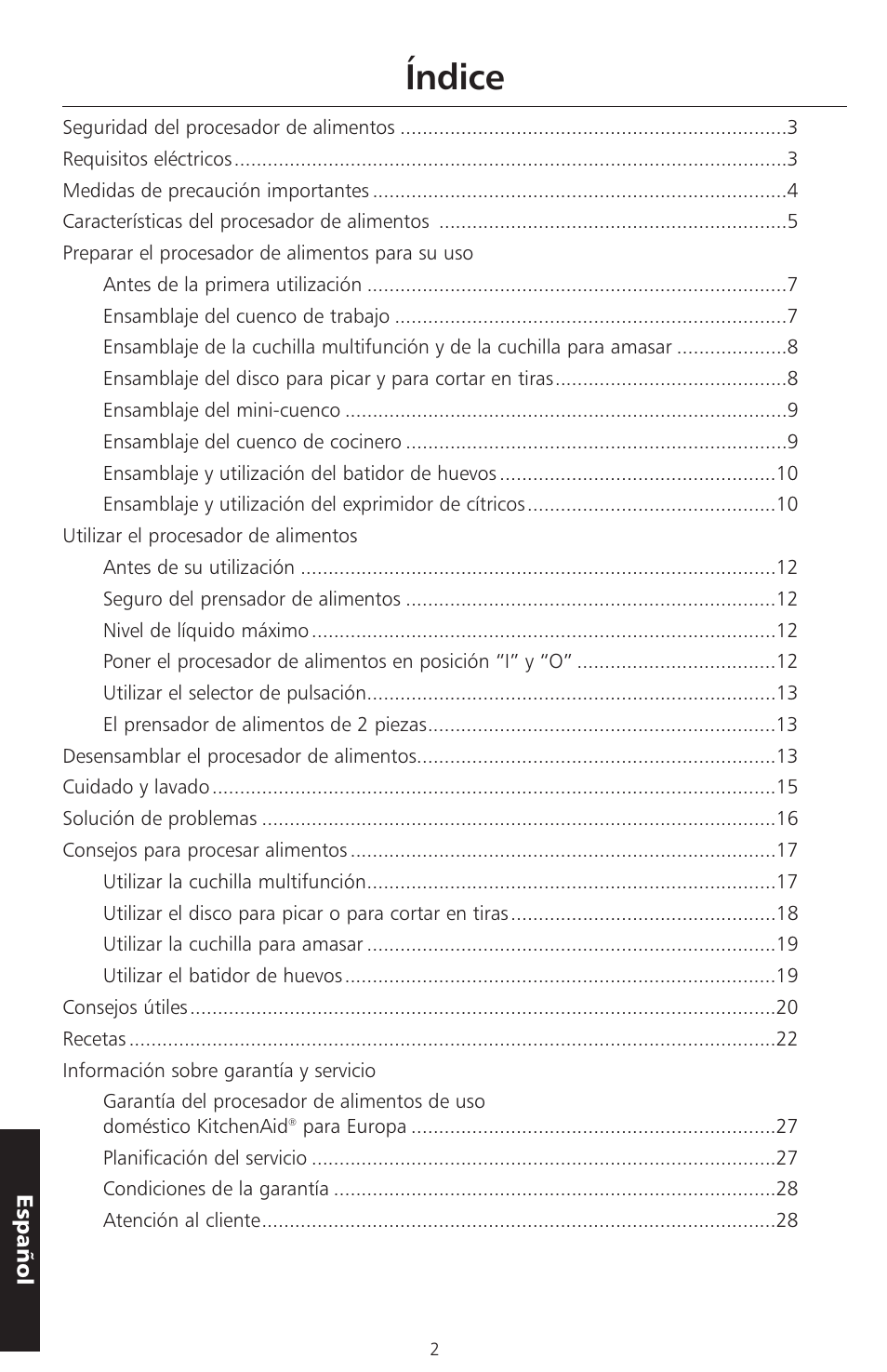 Índice | KITCHENAID ARTISAN 5KFPM770 User Manual | Page 145 / 367