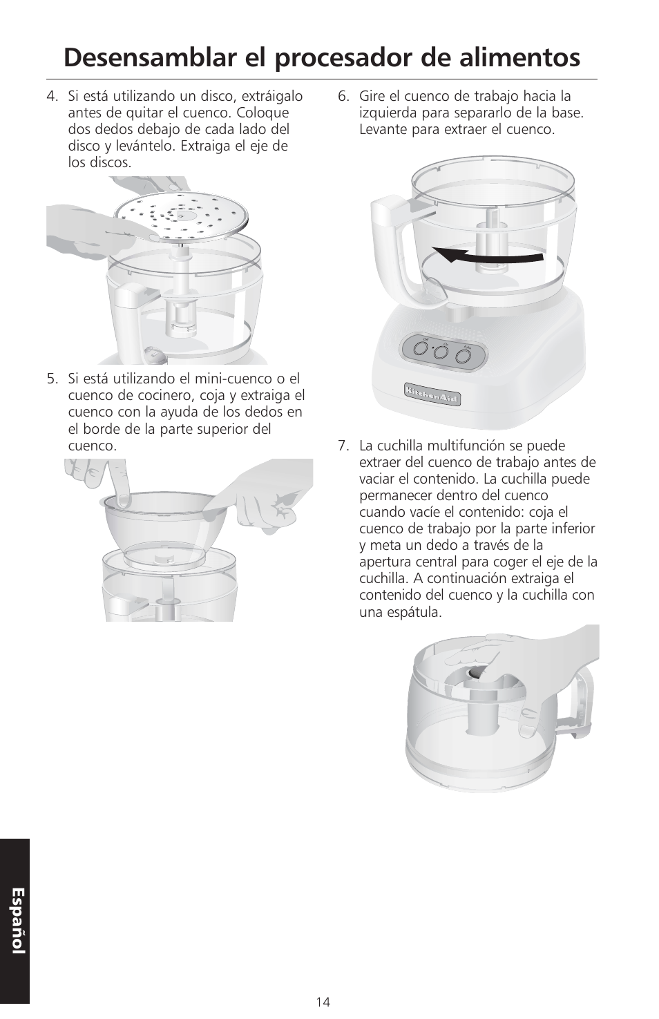 Desensamblar el procesador de alimentos, Español | KITCHENAID ARTISAN 5KFPM770 User Manual | Page 157 / 367