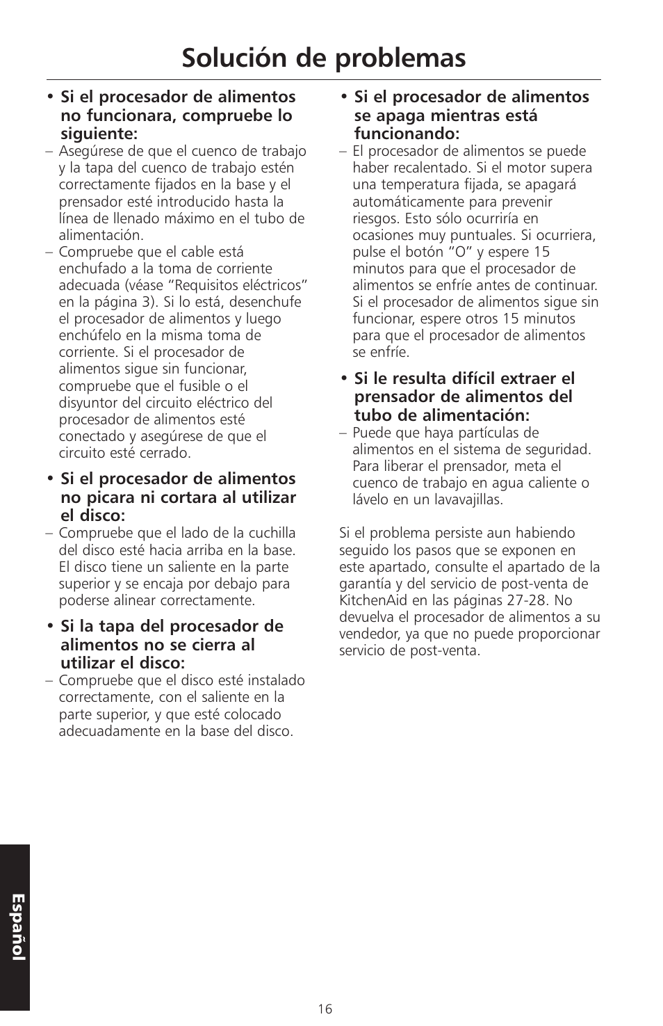 Solución de problemas | KITCHENAID ARTISAN 5KFPM770 User Manual | Page 159 / 367