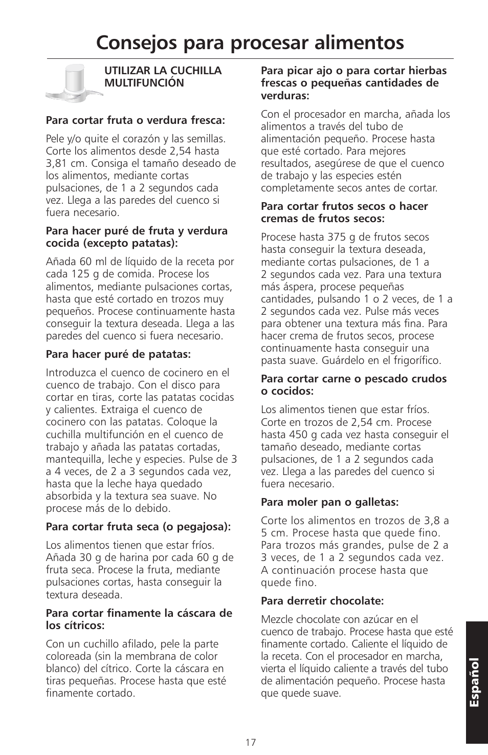 Consejos para procesar alimentos | KITCHENAID ARTISAN 5KFPM770 User Manual | Page 160 / 367