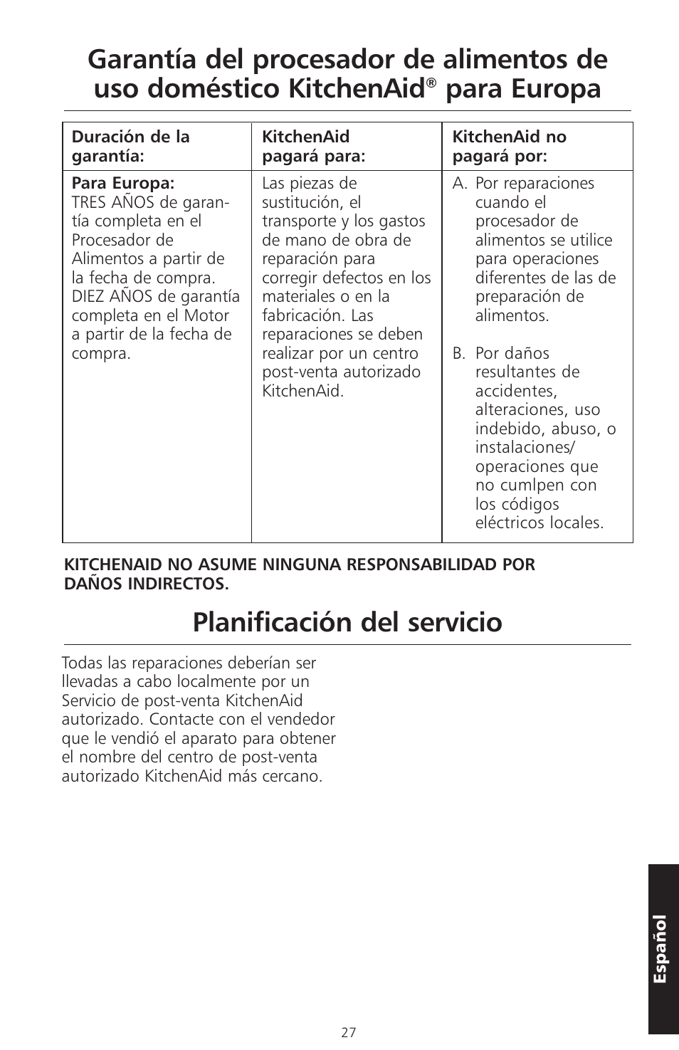 Para europa planificación del servicio | KITCHENAID ARTISAN 5KFPM770 User Manual | Page 170 / 367