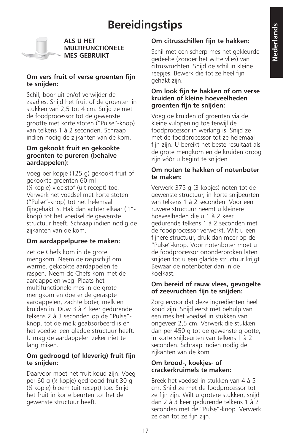 Bereidingstips, Nederlands | KITCHENAID ARTISAN 5KFPM770 User Manual | Page 18 / 367