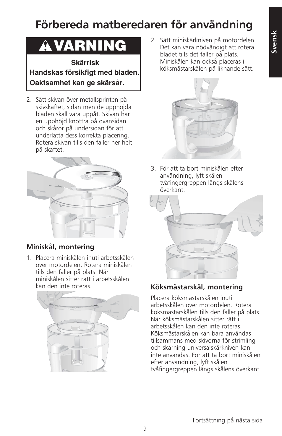 Varning, Förbereda matberedaren för användning | KITCHENAID ARTISAN 5KFPM770 User Manual | Page 180 / 367