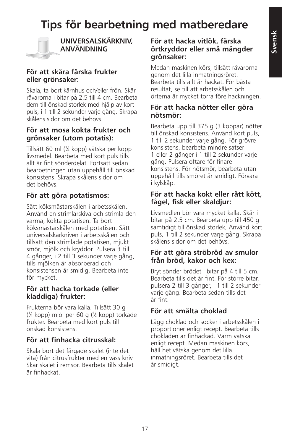 Tips för bearbetning med matberedare | KITCHENAID ARTISAN 5KFPM770 User Manual | Page 188 / 367