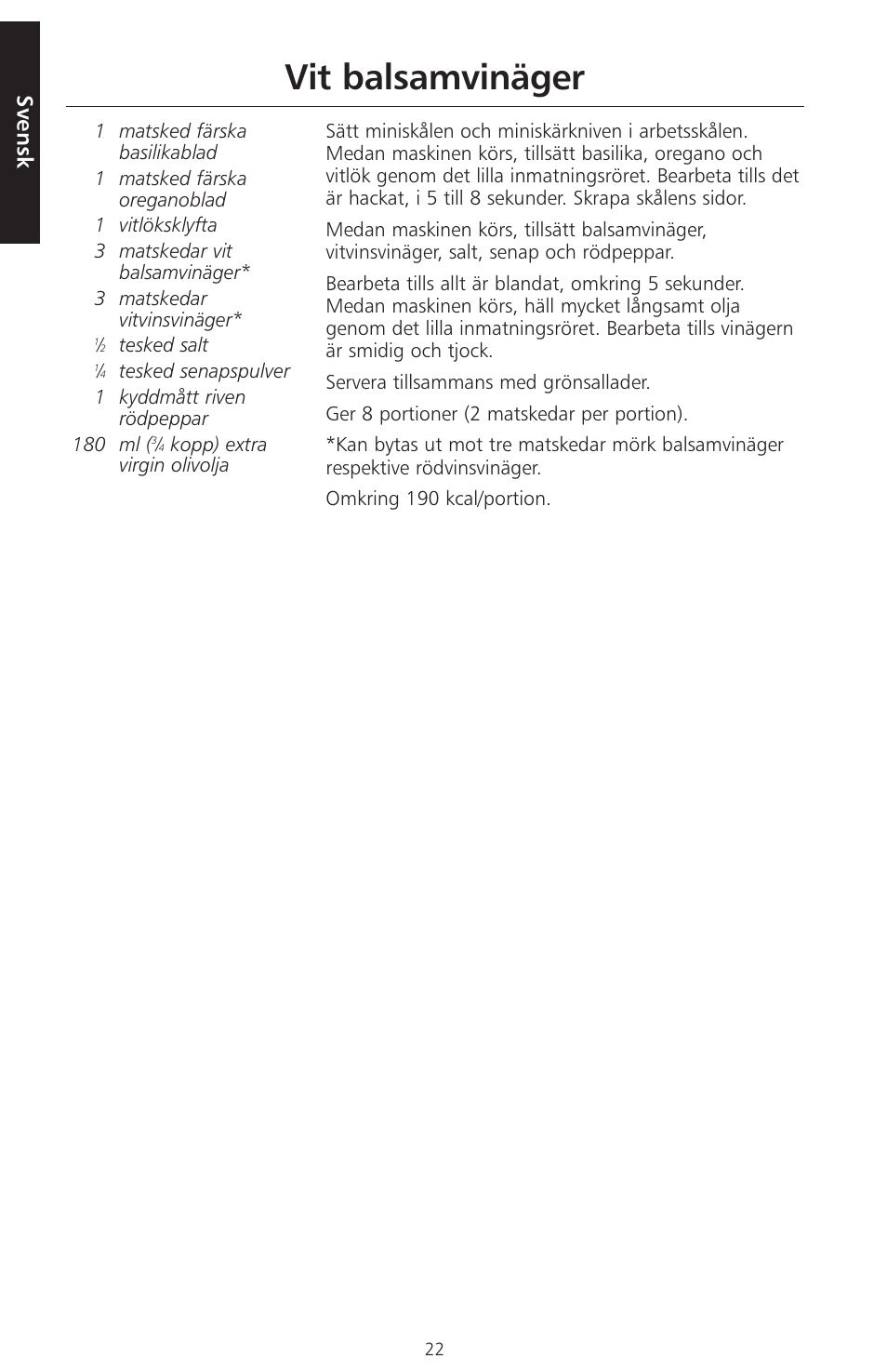 Vit balsamvinäger, Svensk | KITCHENAID ARTISAN 5KFPM770 User Manual | Page 193 / 367
