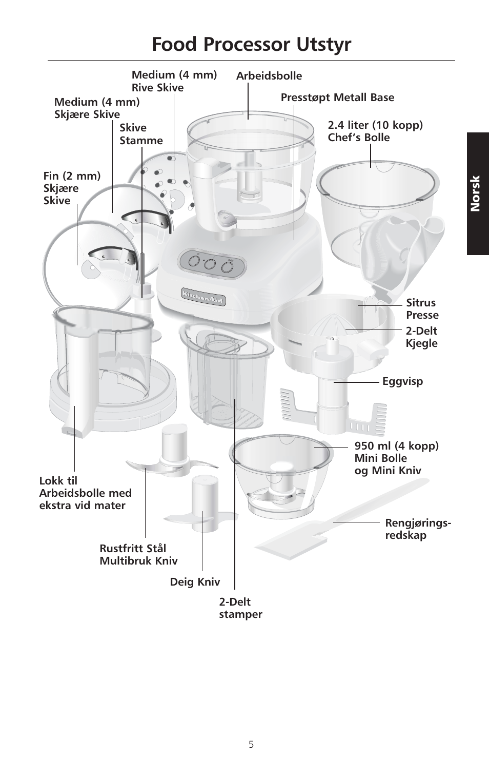 Food processor utstyr, Norsk | KITCHENAID ARTISAN 5KFPM770 User Manual | Page 204 / 367