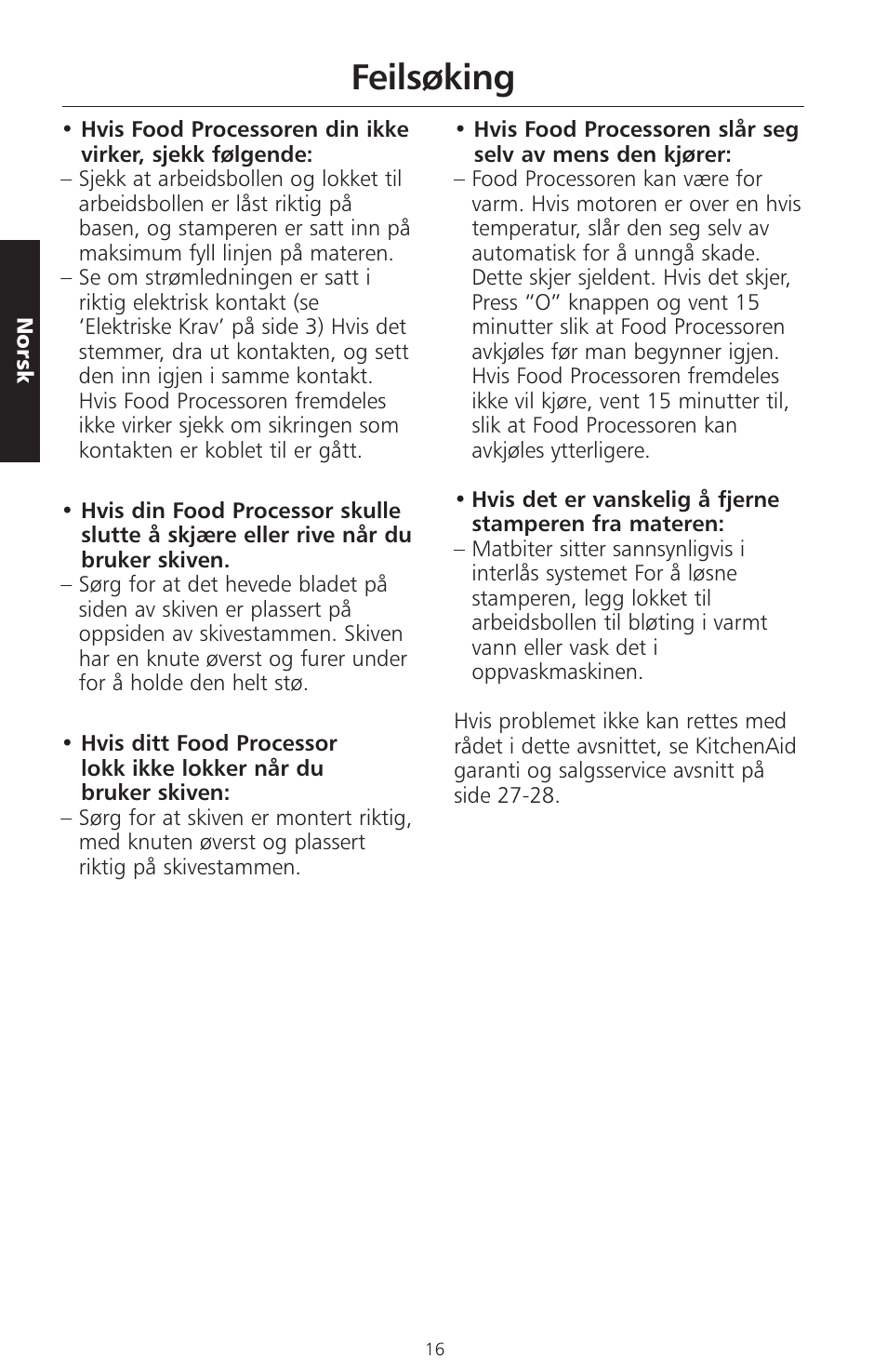 Feilsøking | KITCHENAID ARTISAN 5KFPM770 User Manual | Page 215 / 367