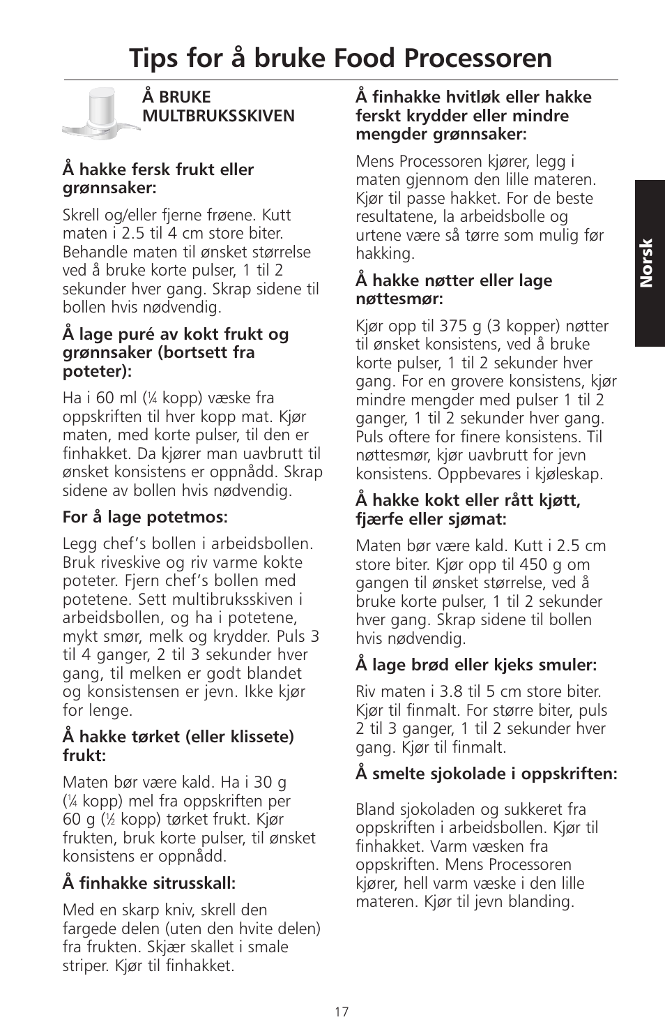 Tips for å bruke food processoren | KITCHENAID ARTISAN 5KFPM770 User Manual | Page 216 / 367
