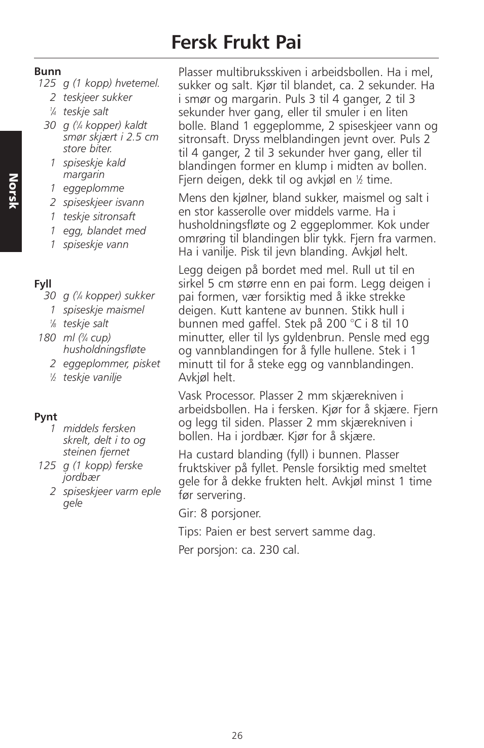 Fersk frukt pai, Norsk | KITCHENAID ARTISAN 5KFPM770 User Manual | Page 225 / 367