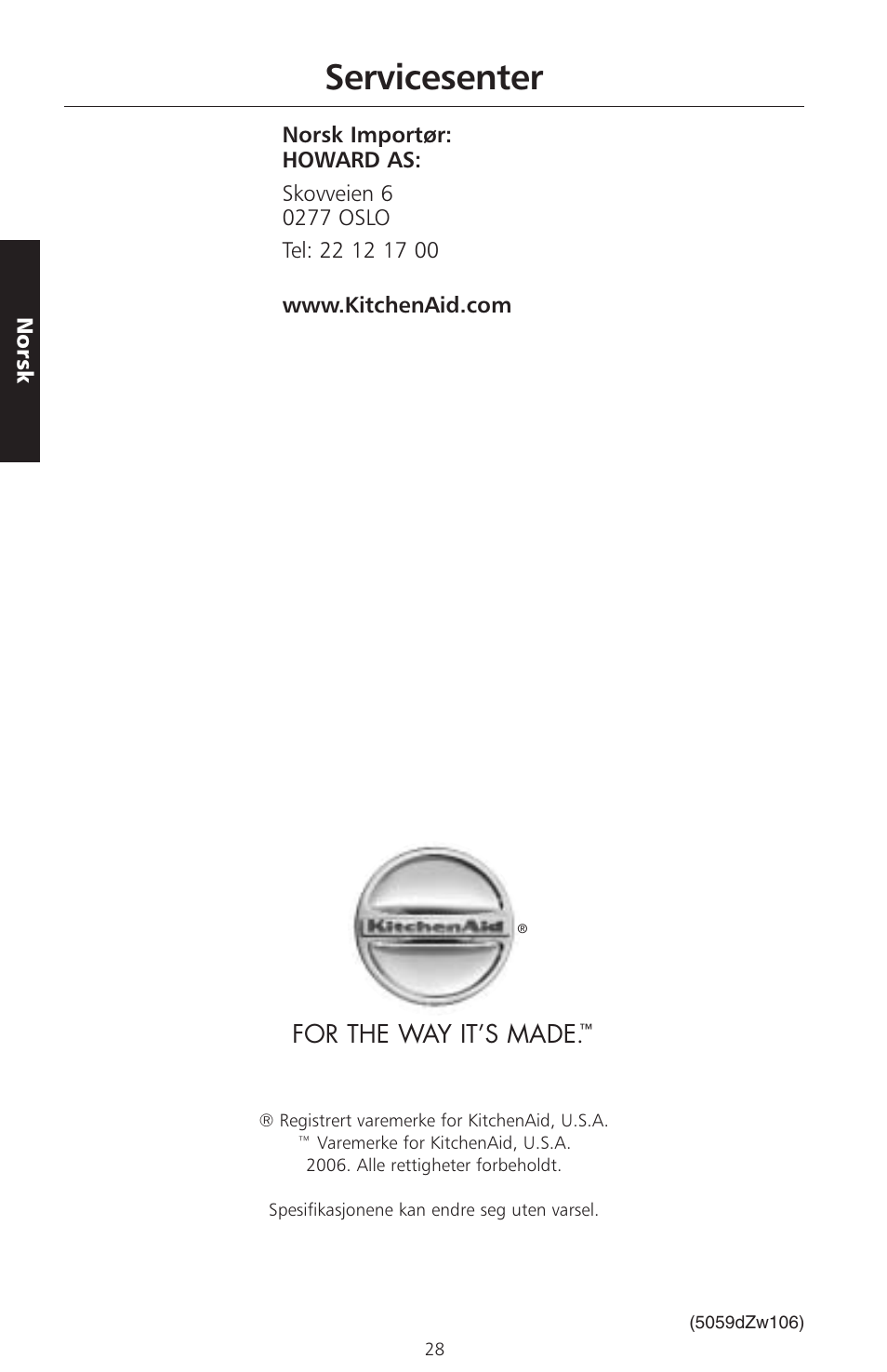 Servicesenter, For the way it’s made | KITCHENAID ARTISAN 5KFPM770 User Manual | Page 227 / 367