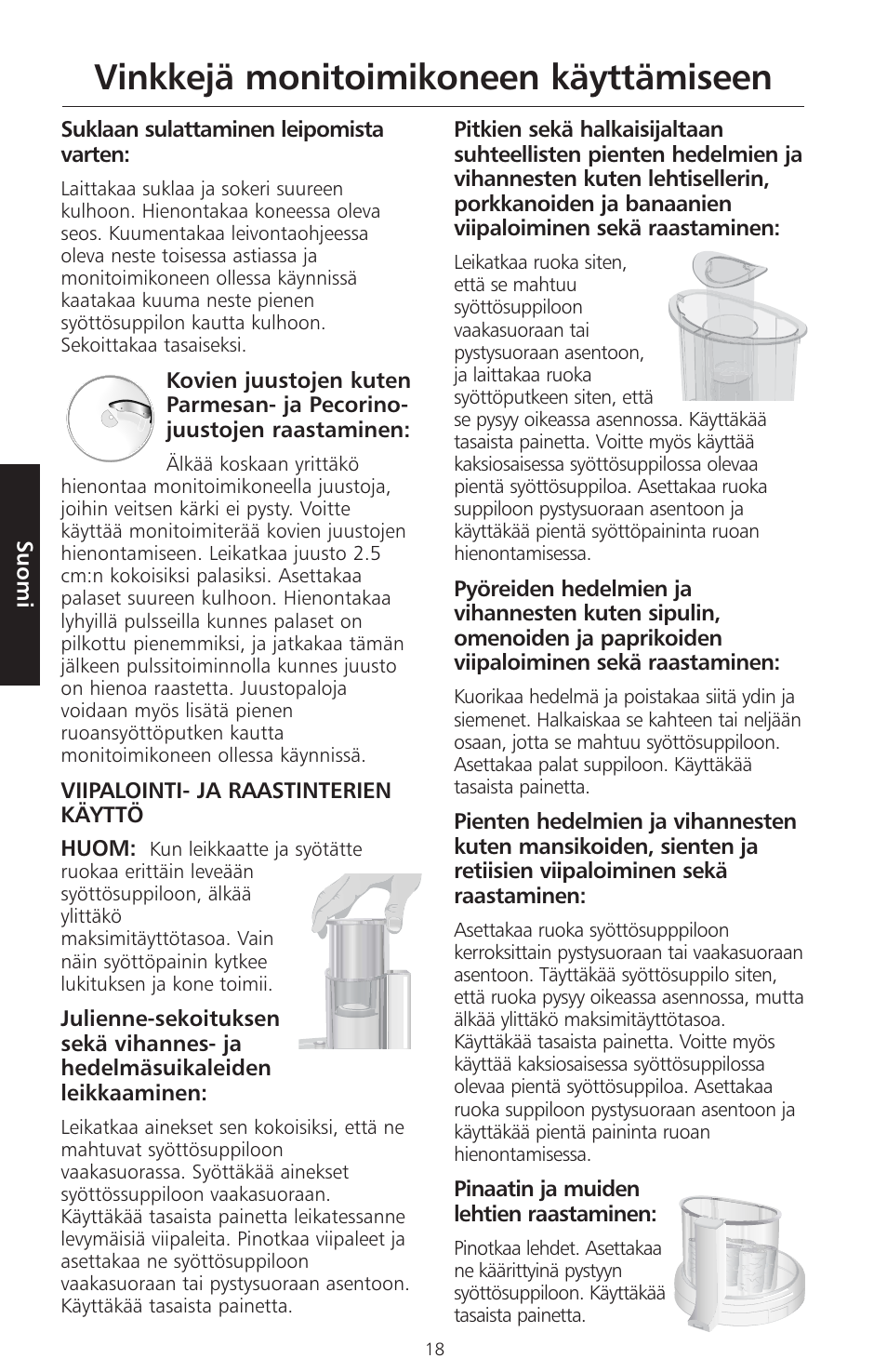 Vinkkejä monitoimikoneen käyttämiseen | KITCHENAID ARTISAN 5KFPM770 User Manual | Page 245 / 367