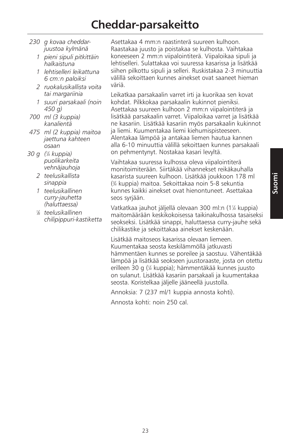 Cheddar-parsakeitto, Suomi | KITCHENAID ARTISAN 5KFPM770 User Manual | Page 250 / 367