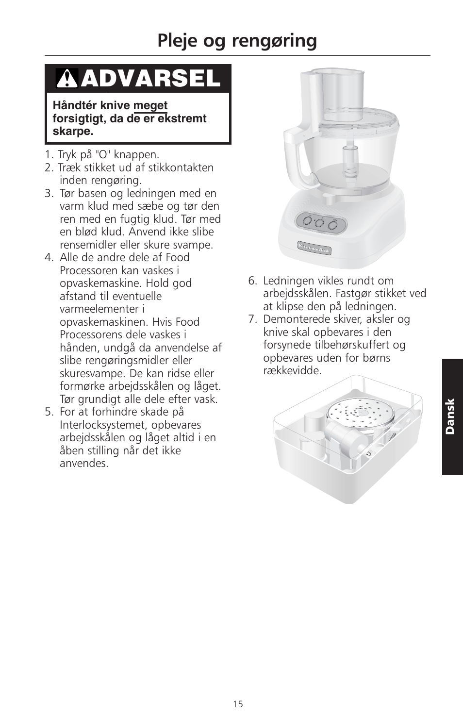 Advarsel, Pleje og rengøring | KITCHENAID ARTISAN 5KFPM770 User Manual | Page 270 / 367