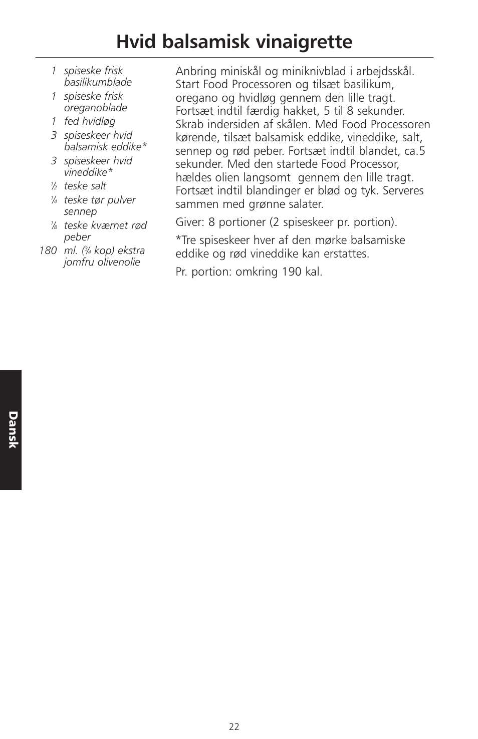 Hvid balsamisk vinaigrette, Dansk | KITCHENAID ARTISAN 5KFPM770 User Manual | Page 277 / 367