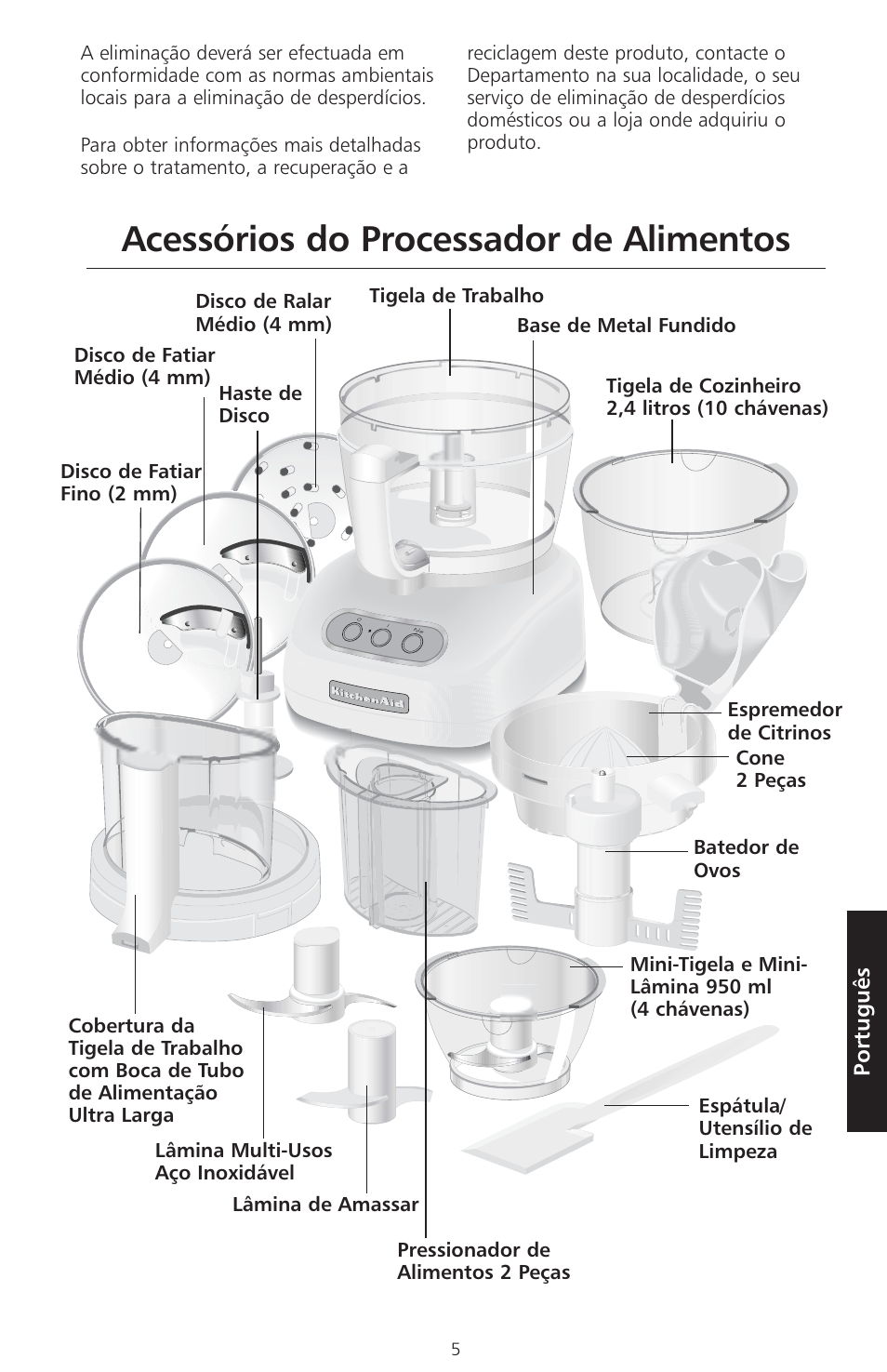 Acessórios do processador de alimentos, Português | KITCHENAID ARTISAN 5KFPM770 User Manual | Page 288 / 367