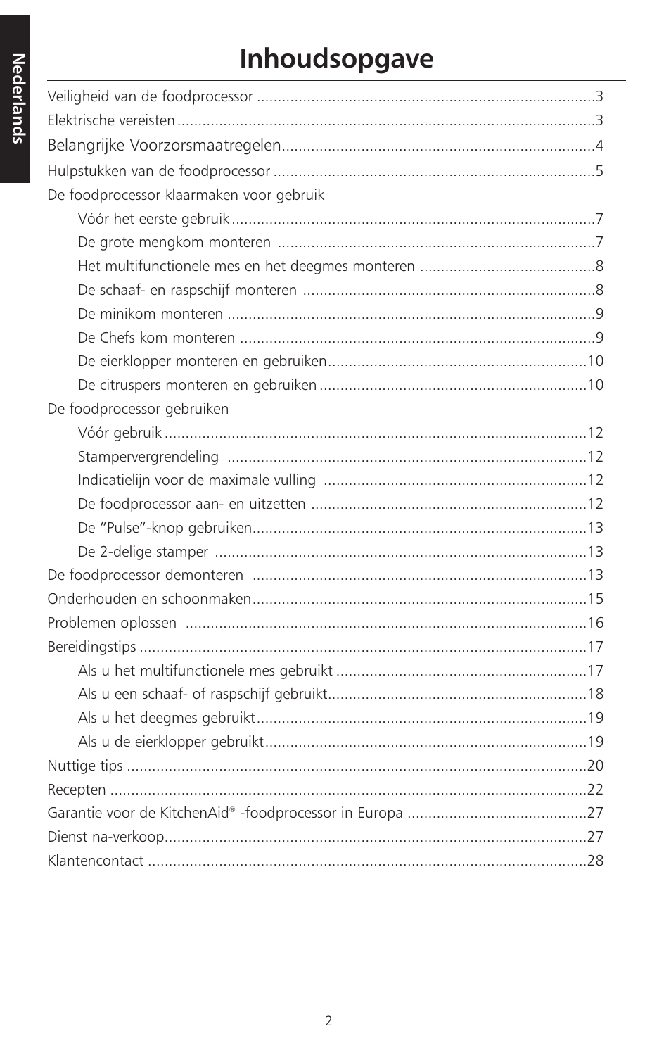 Inhoudsopgave | KITCHENAID ARTISAN 5KFPM770 User Manual | Page 3 / 367