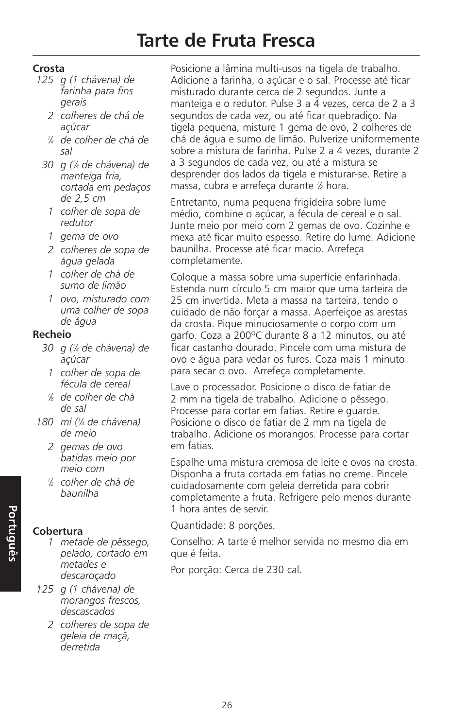 Tarte de fruta fresca, Português | KITCHENAID ARTISAN 5KFPM770 User Manual | Page 309 / 367