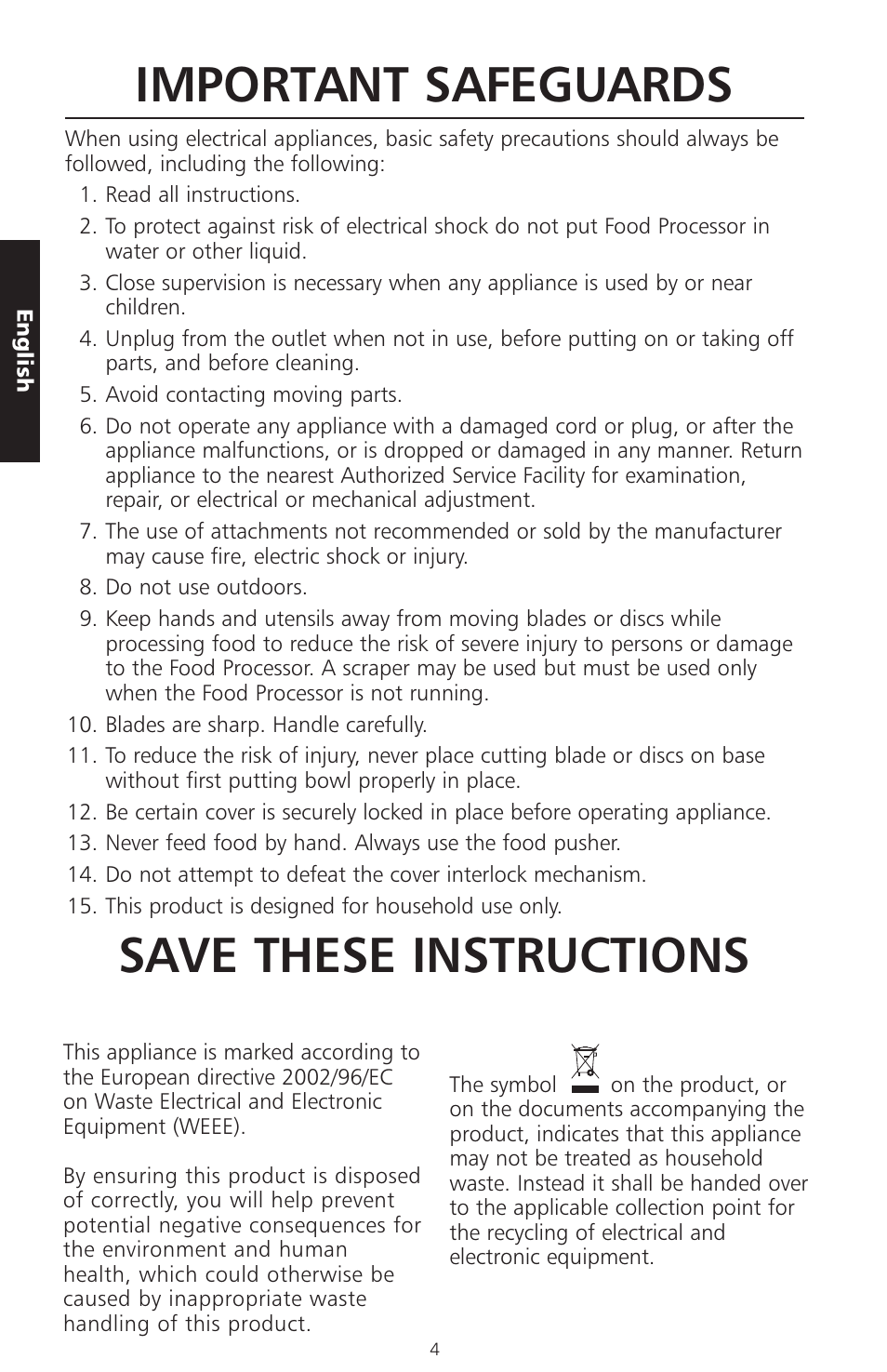Important safeguards, Save these instructions | KITCHENAID ARTISAN 5KFPM770 User Manual | Page 33 / 367