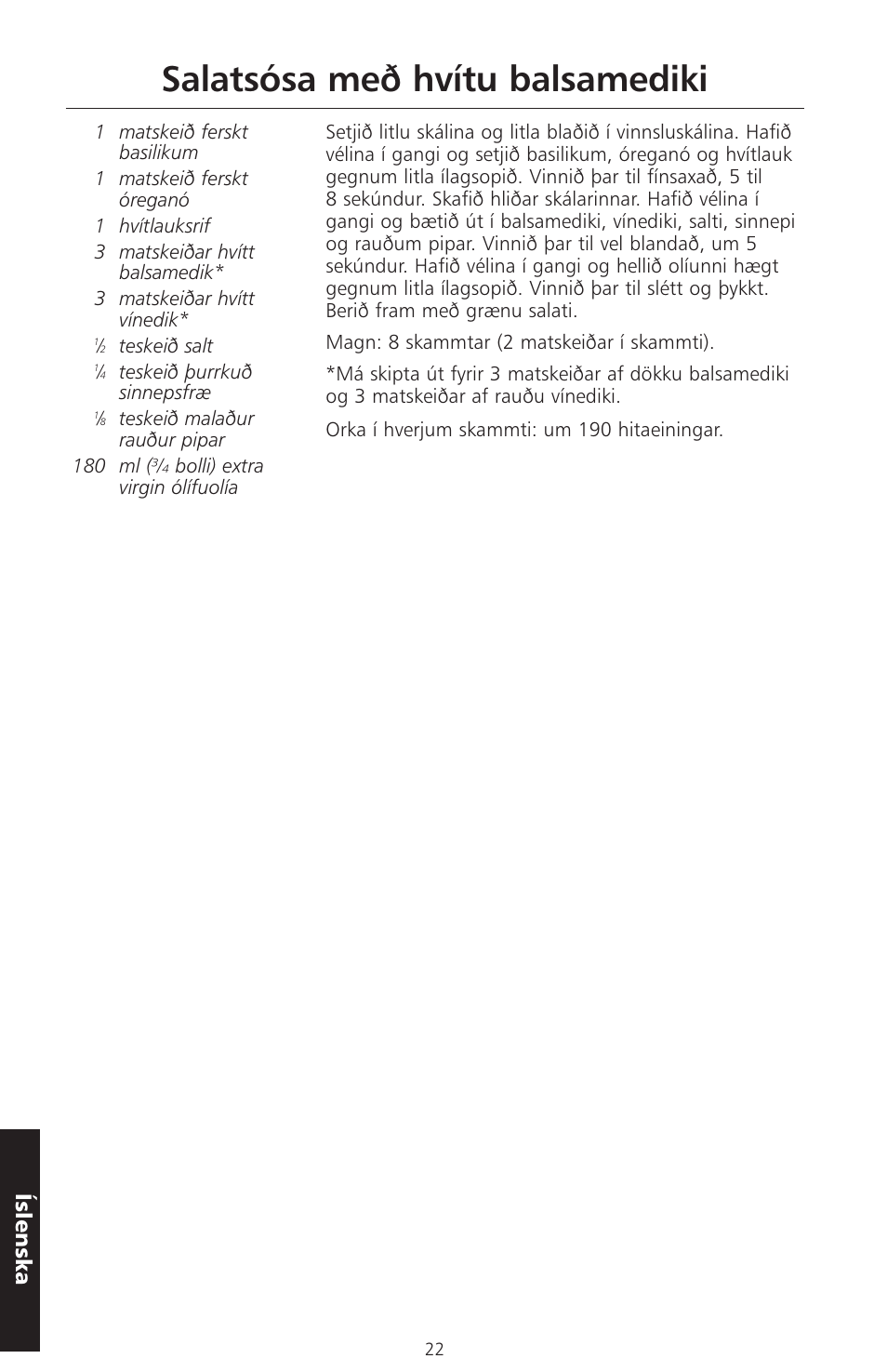 Salatsósa með hvítu balsamediki, Íslensk a | KITCHENAID ARTISAN 5KFPM770 User Manual | Page 333 / 367