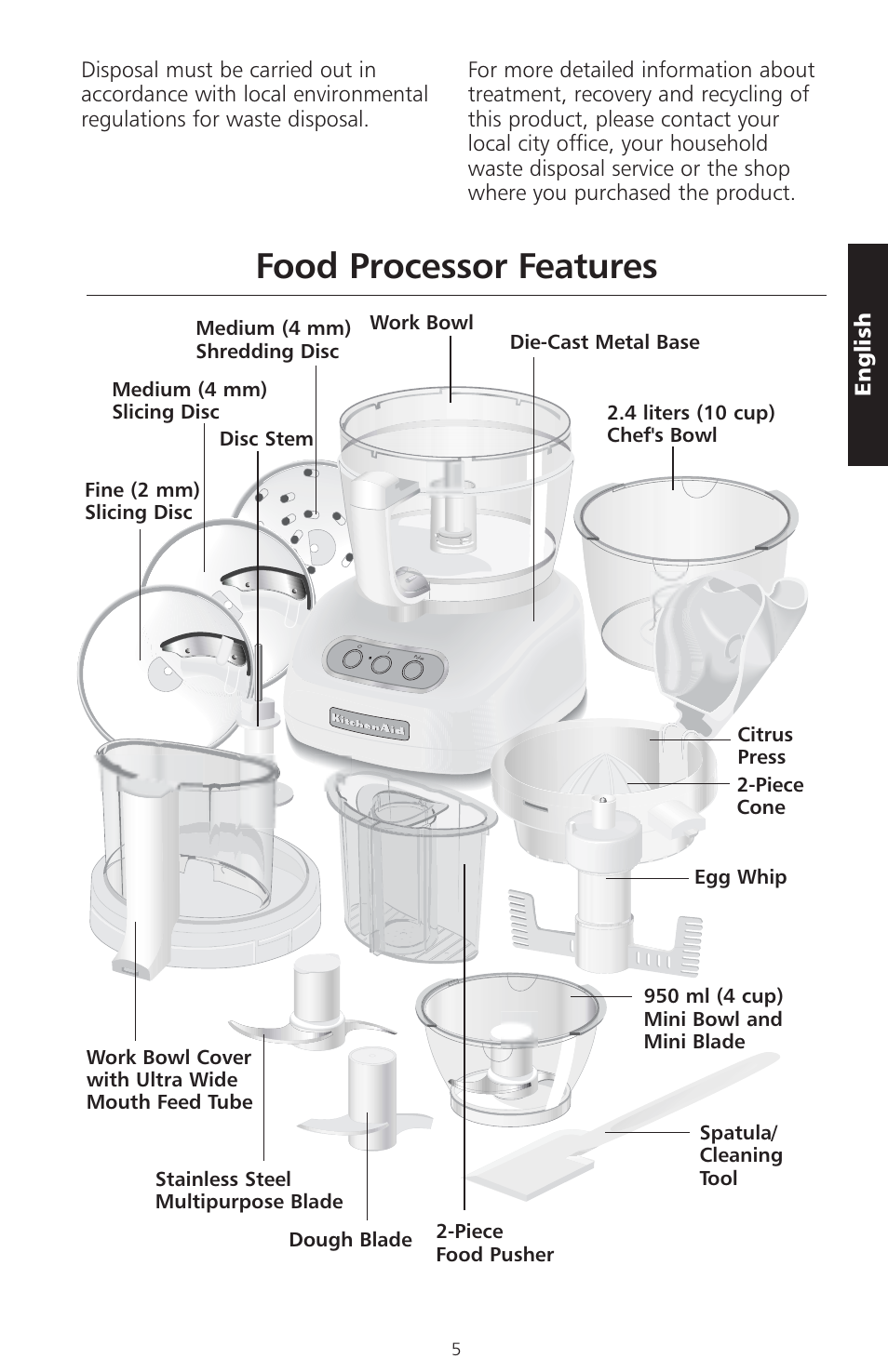 Food processor features, English | KITCHENAID ARTISAN 5KFPM770 User Manual | Page 34 / 367