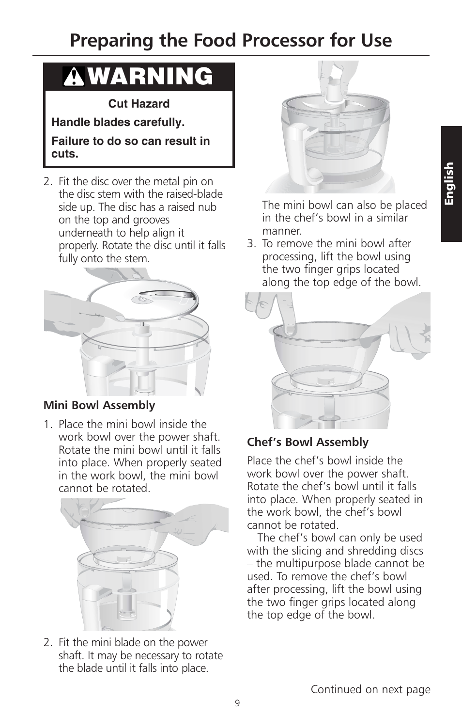 Warning, Preparing the food processor for use | KITCHENAID ARTISAN 5KFPM770 User Manual | Page 38 / 367