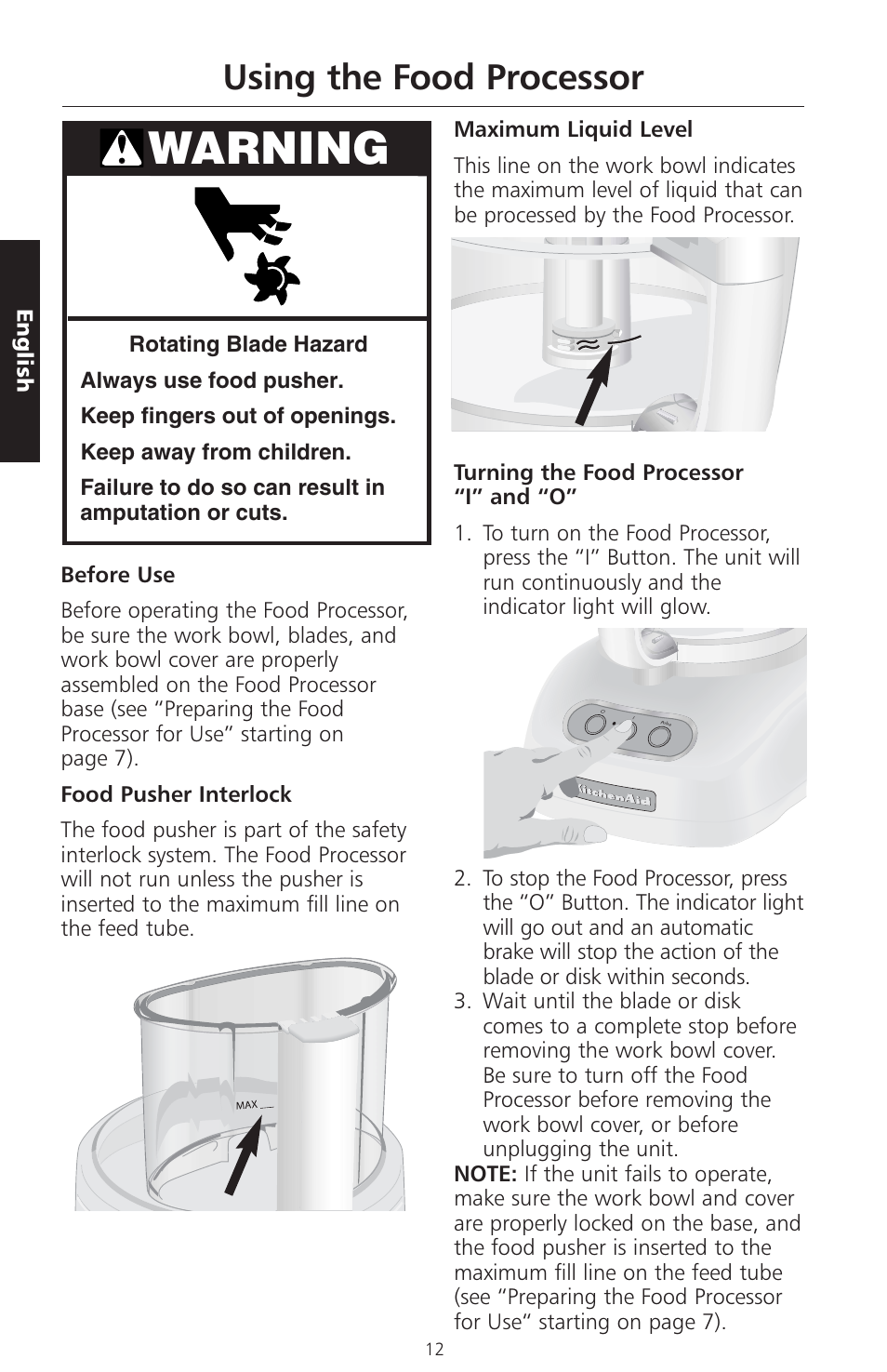 Warning, Using the food processor | KITCHENAID ARTISAN 5KFPM770 User Manual | Page 41 / 367