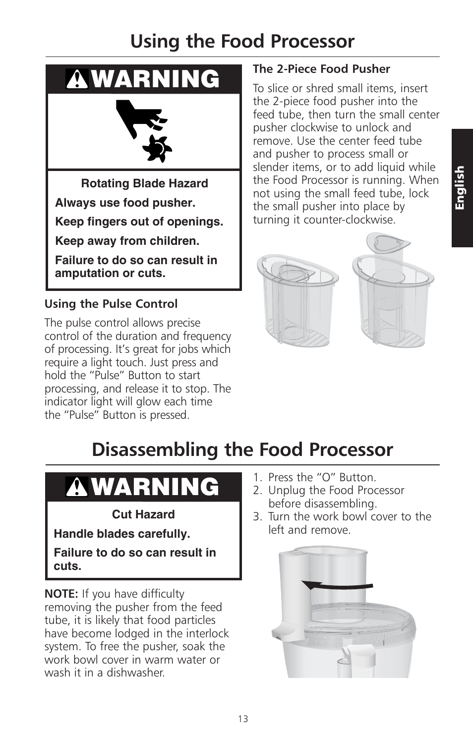 Warning, Using the food processor, Disassembling the food processor | KITCHENAID ARTISAN 5KFPM770 User Manual | Page 42 / 367