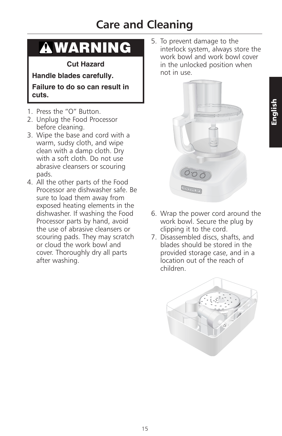 Warning, Care and cleaning | KITCHENAID ARTISAN 5KFPM770 User Manual | Page 44 / 367