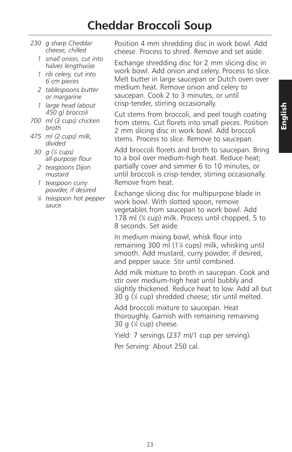 Cheddar broccoli soup, English | KITCHENAID ARTISAN 5KFPM770 User Manual | Page 52 / 367