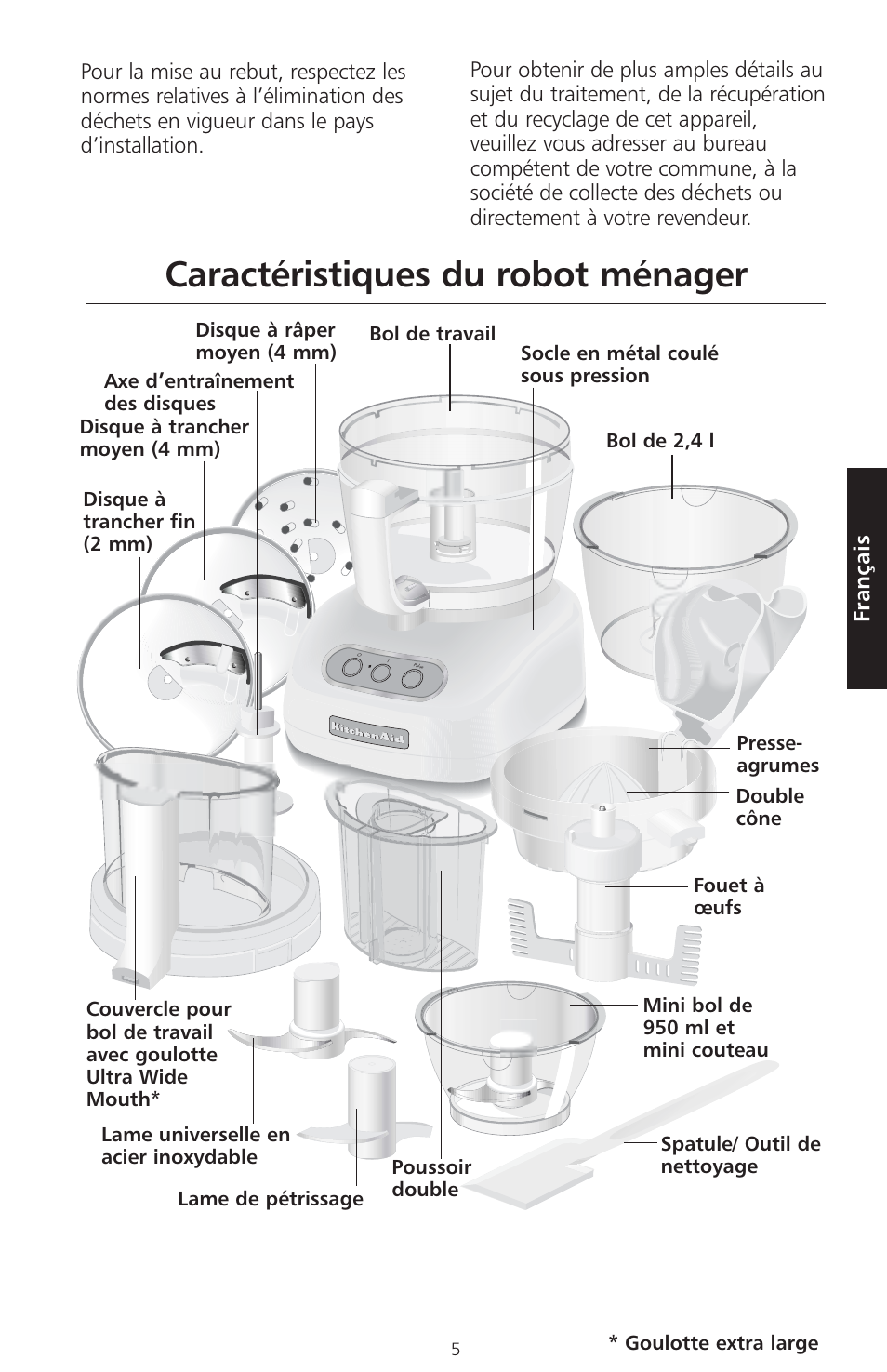 Caractéristiques du robot ménager, Français | KITCHENAID ARTISAN 5KFPM770 User Manual | Page 62 / 367