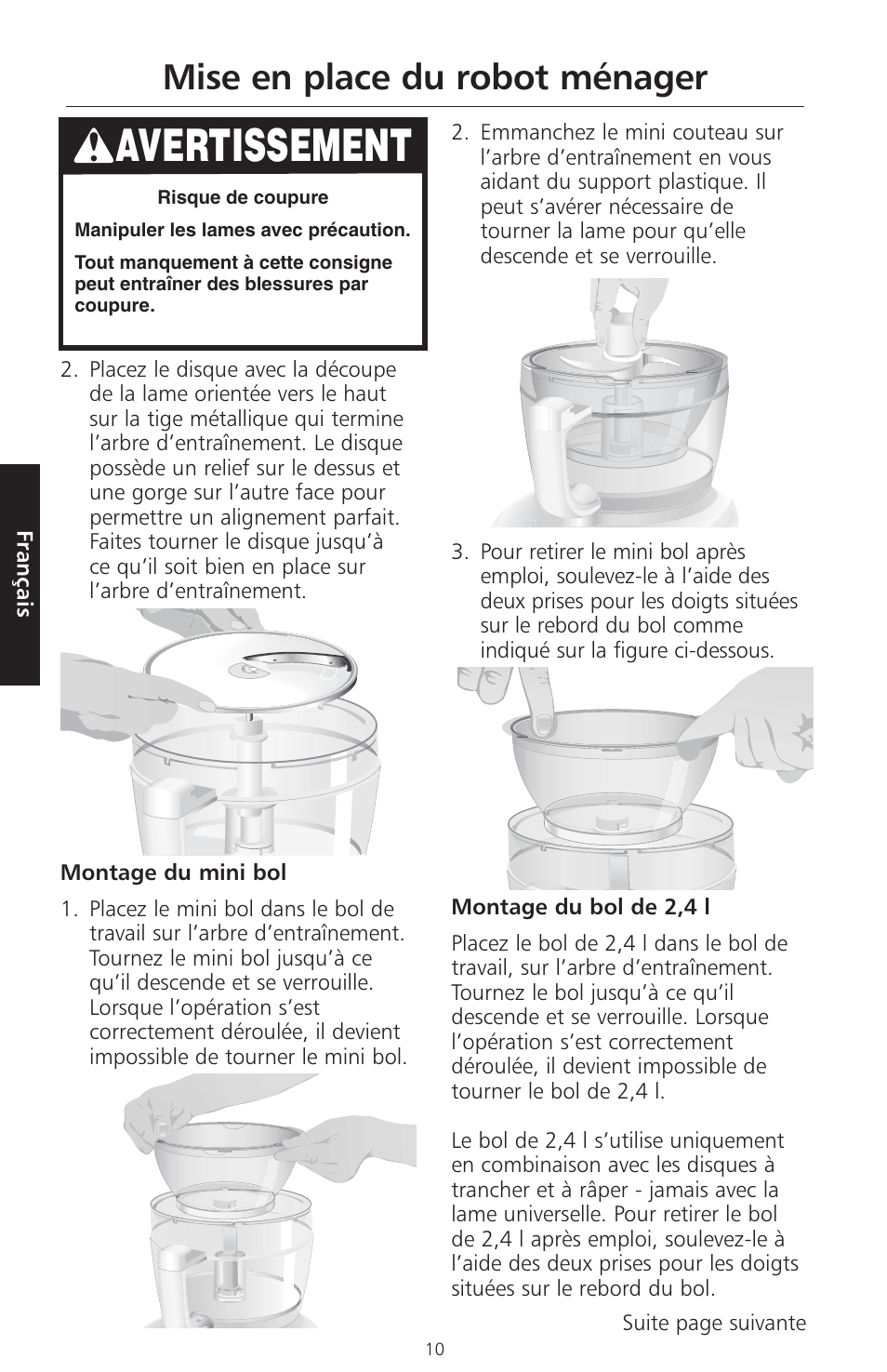 Avertissement, Mise en place du robot ménager | KITCHENAID ARTISAN 5KFPM770 User Manual | Page 67 / 367