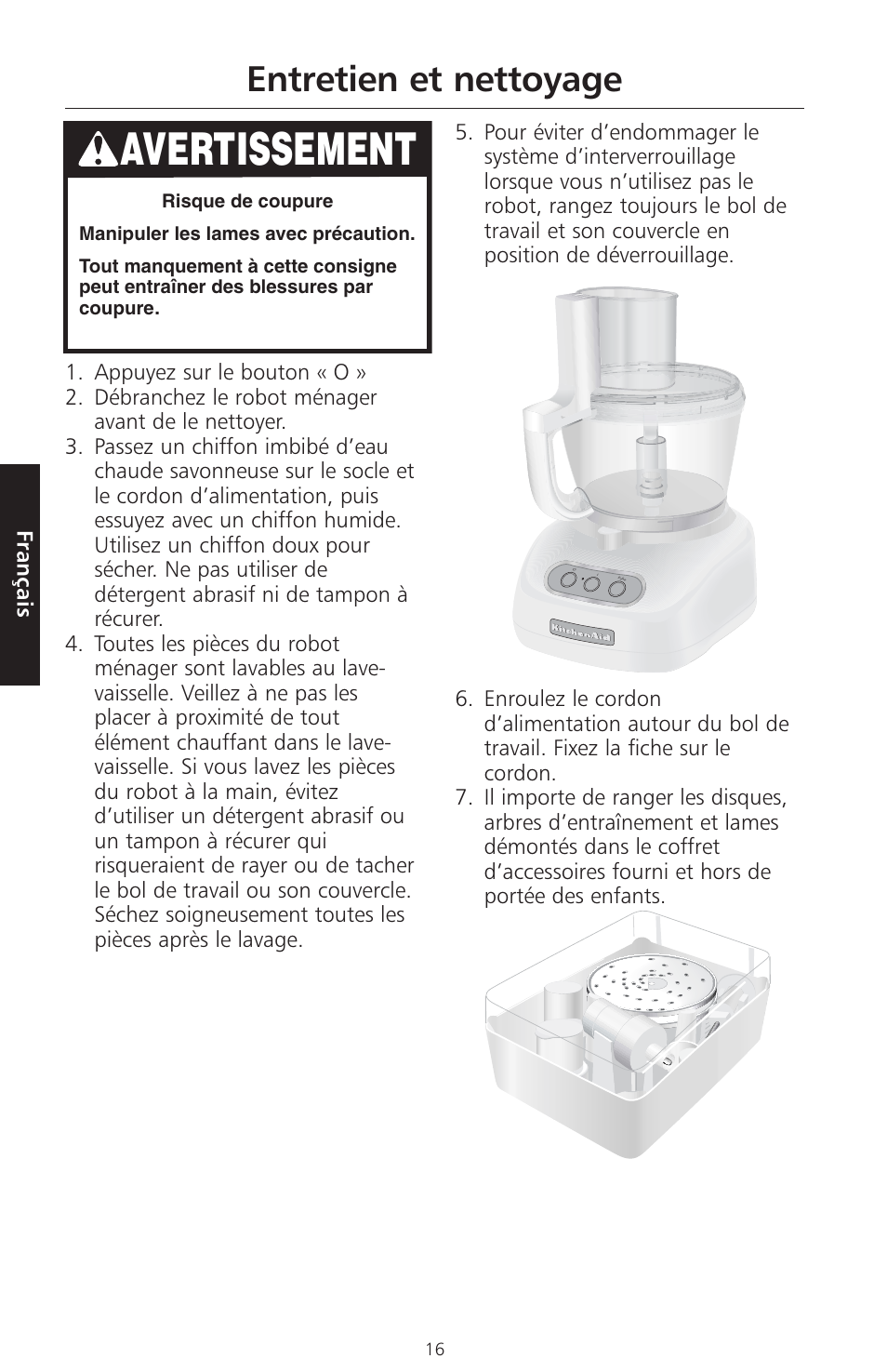 Avertissement, Entretien et nettoyage | KITCHENAID ARTISAN 5KFPM770 User Manual | Page 73 / 367