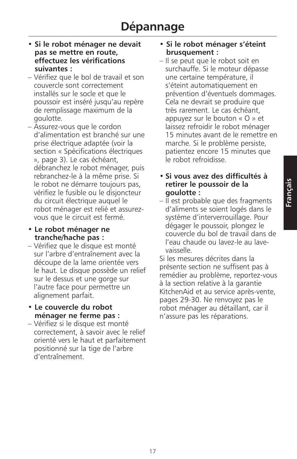 Dépannage | KITCHENAID ARTISAN 5KFPM770 User Manual | Page 74 / 367