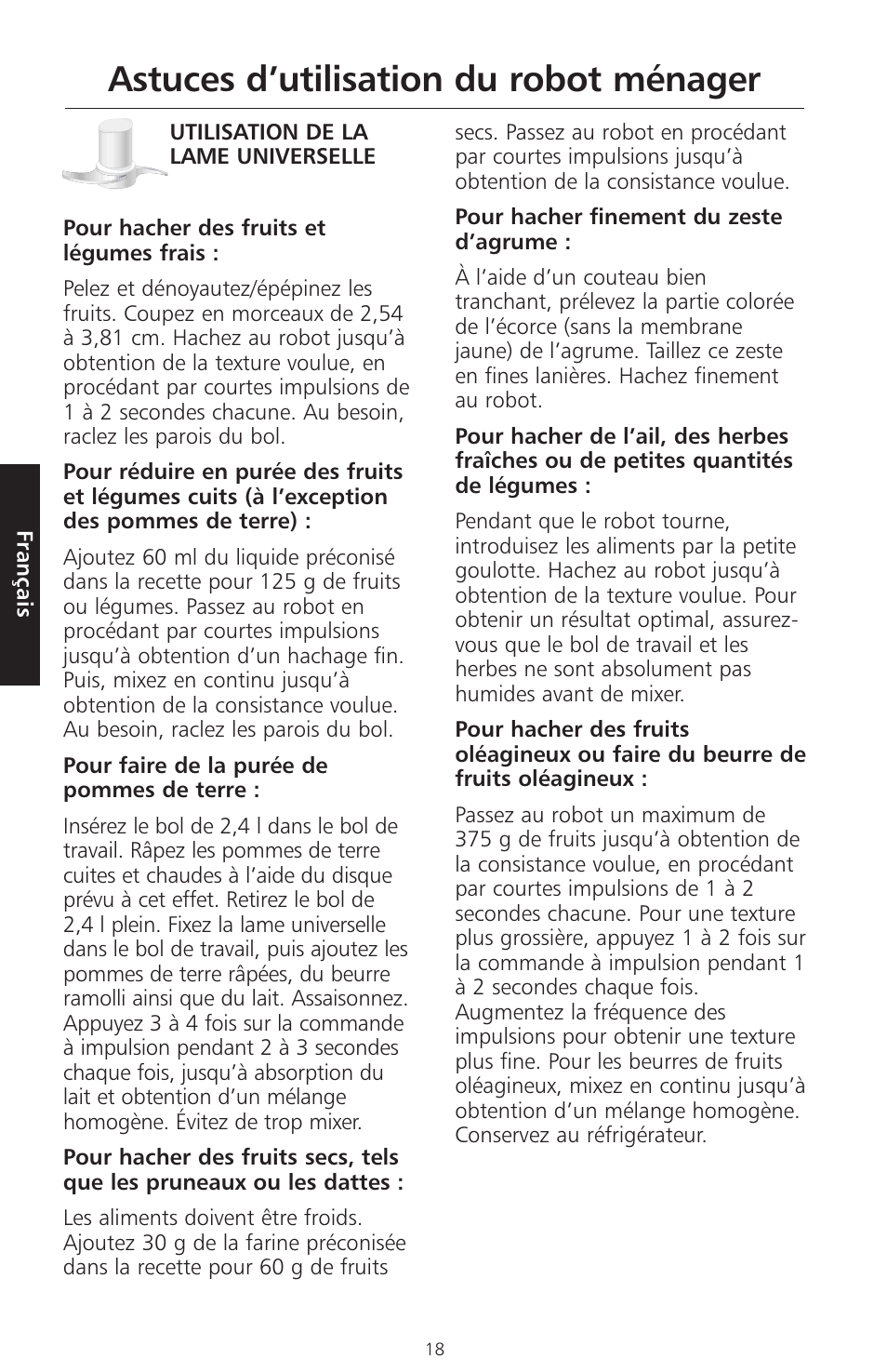 Astuces d’utilisation du robot ménager | KITCHENAID ARTISAN 5KFPM770 User Manual | Page 75 / 367