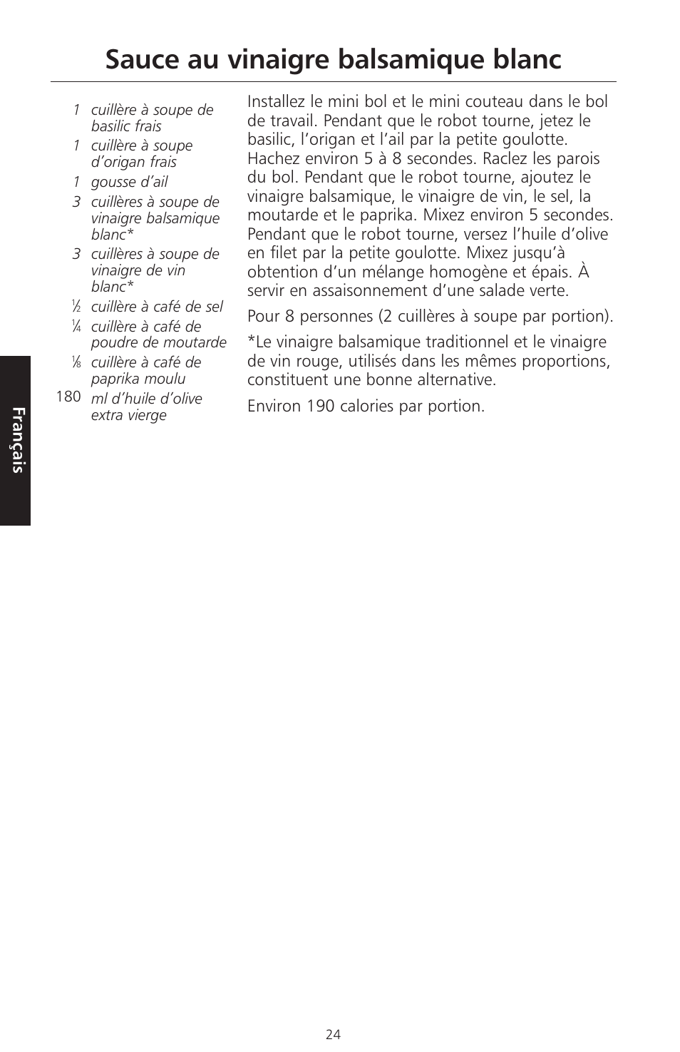 Sauce au vinaigre balsamique blanc | KITCHENAID ARTISAN 5KFPM770 User Manual | Page 81 / 367