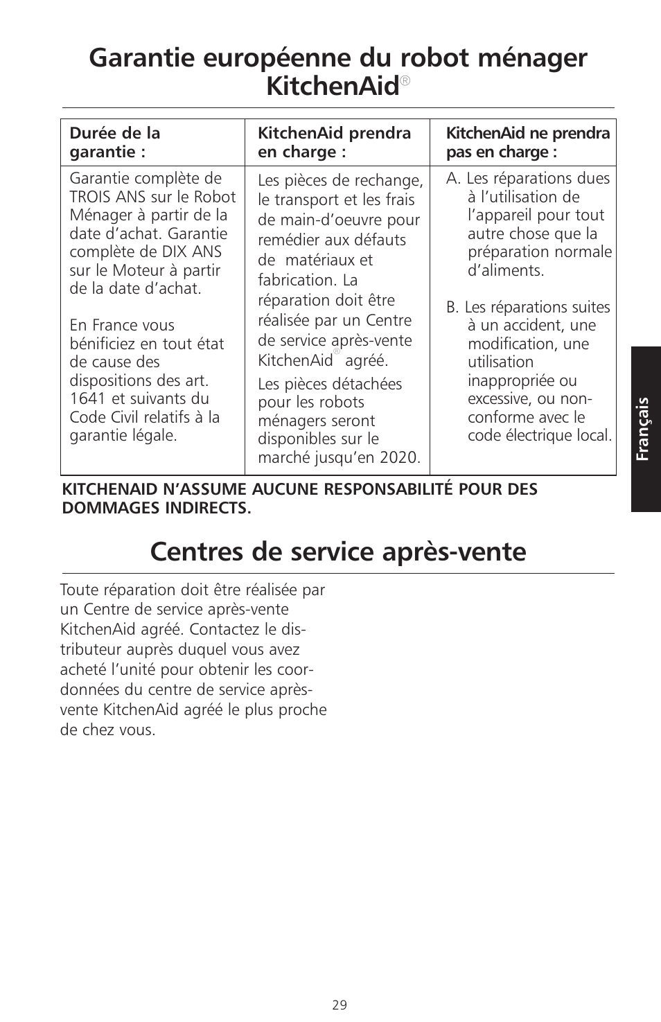 Garantie européenne du robot ménager kitchenaid, Centres de service après-vente | KITCHENAID ARTISAN 5KFPM770 User Manual | Page 86 / 367