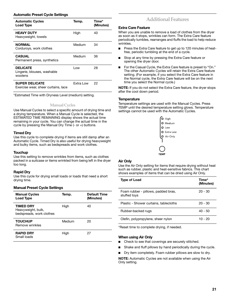 Additional features | KITCHENAID KEHS01P User Manual | Page 21 / 72