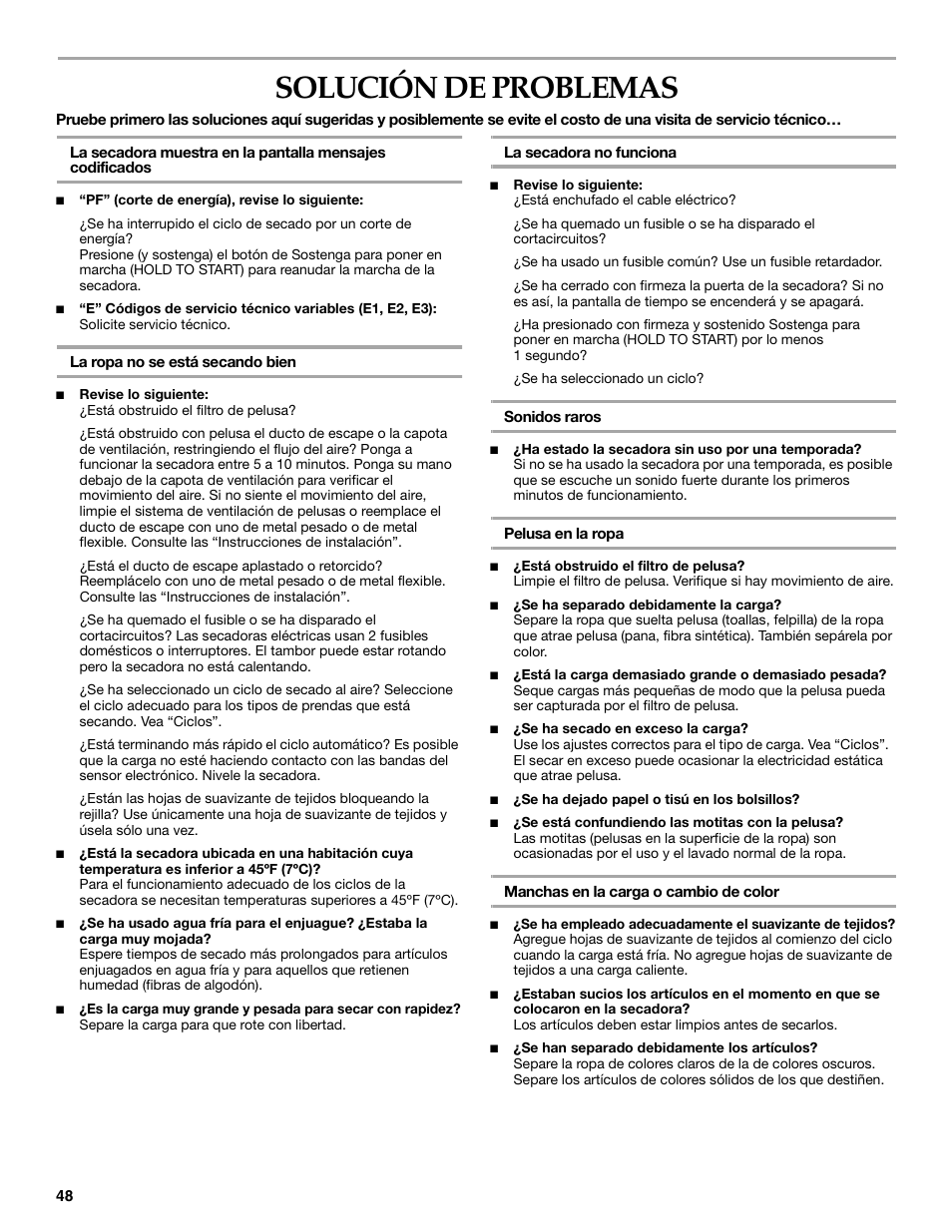 Solución de problemas | KITCHENAID KEHS01P User Manual | Page 48 / 72