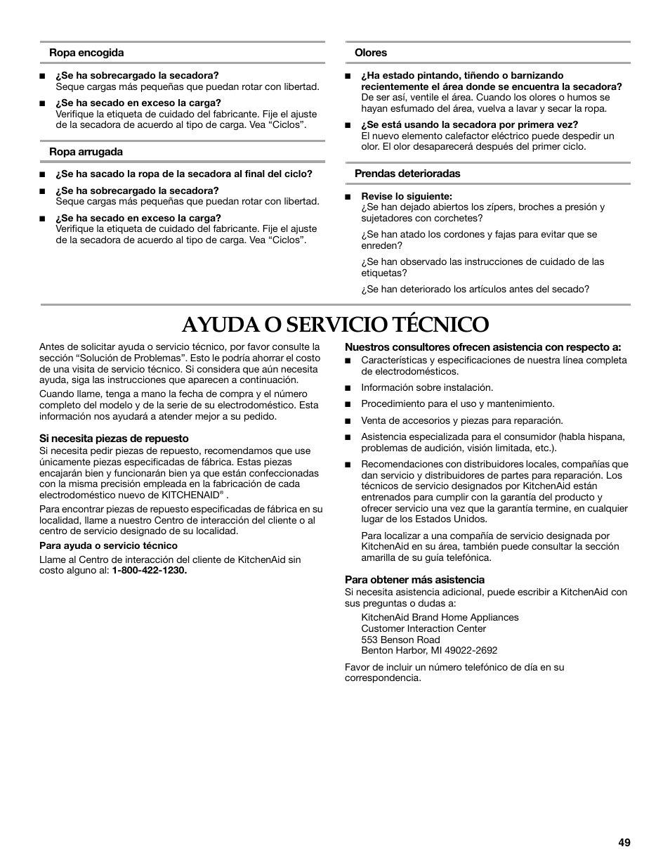Ayuda o servicio técnico | KITCHENAID KEHS01P User Manual | Page 49 / 72