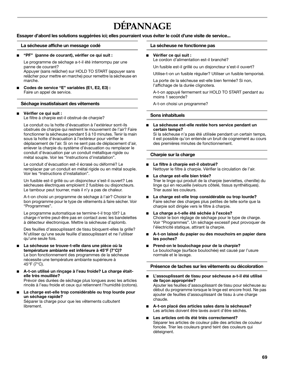 Dépannage | KITCHENAID KEHS01P User Manual | Page 69 / 72