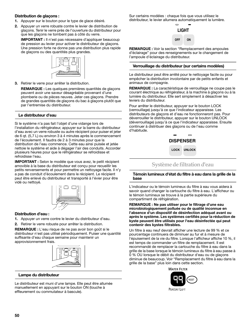 Système de filtration d'eau | KITCHENAID BUILT-IN REFRIGERATOR User Manual | Page 50 / 64