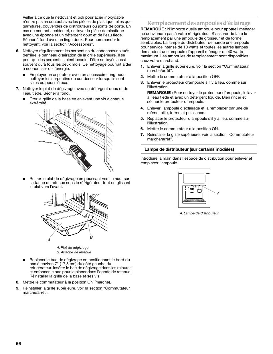 Remplacement des ampoules d’éclairage | KITCHENAID BUILT-IN REFRIGERATOR User Manual | Page 56 / 64