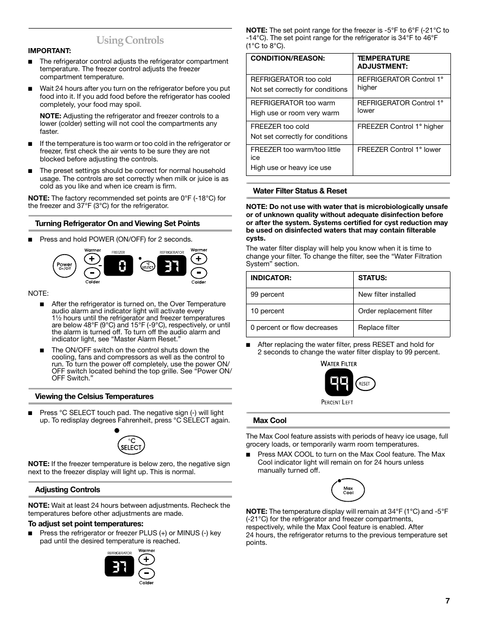 Using controls | KITCHENAID BUILT-IN REFRIGERATOR User Manual | Page 7 / 64