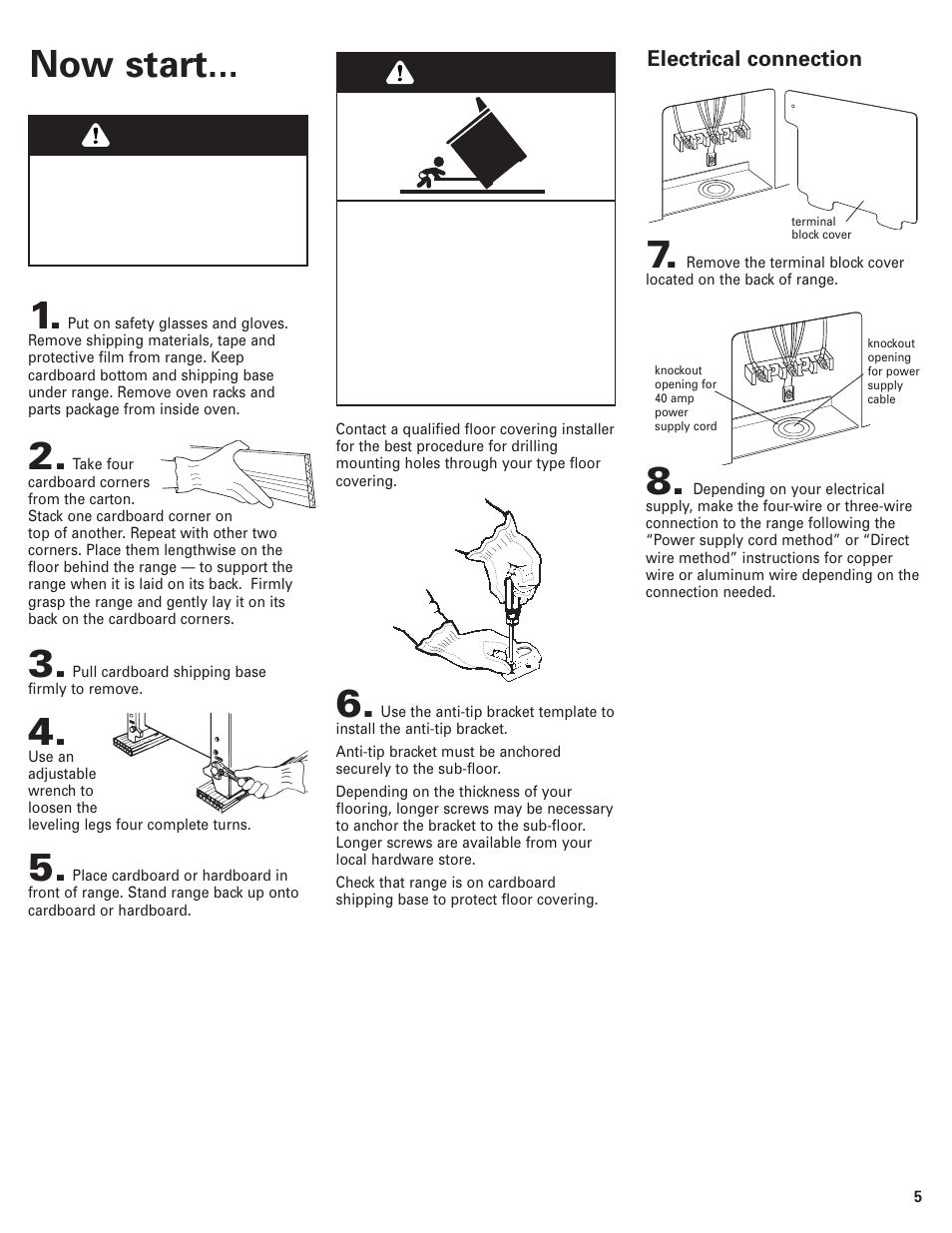 Installation steps, Now start, Warning | KITCHENAID Convection Oven User Manual | Page 5 / 12