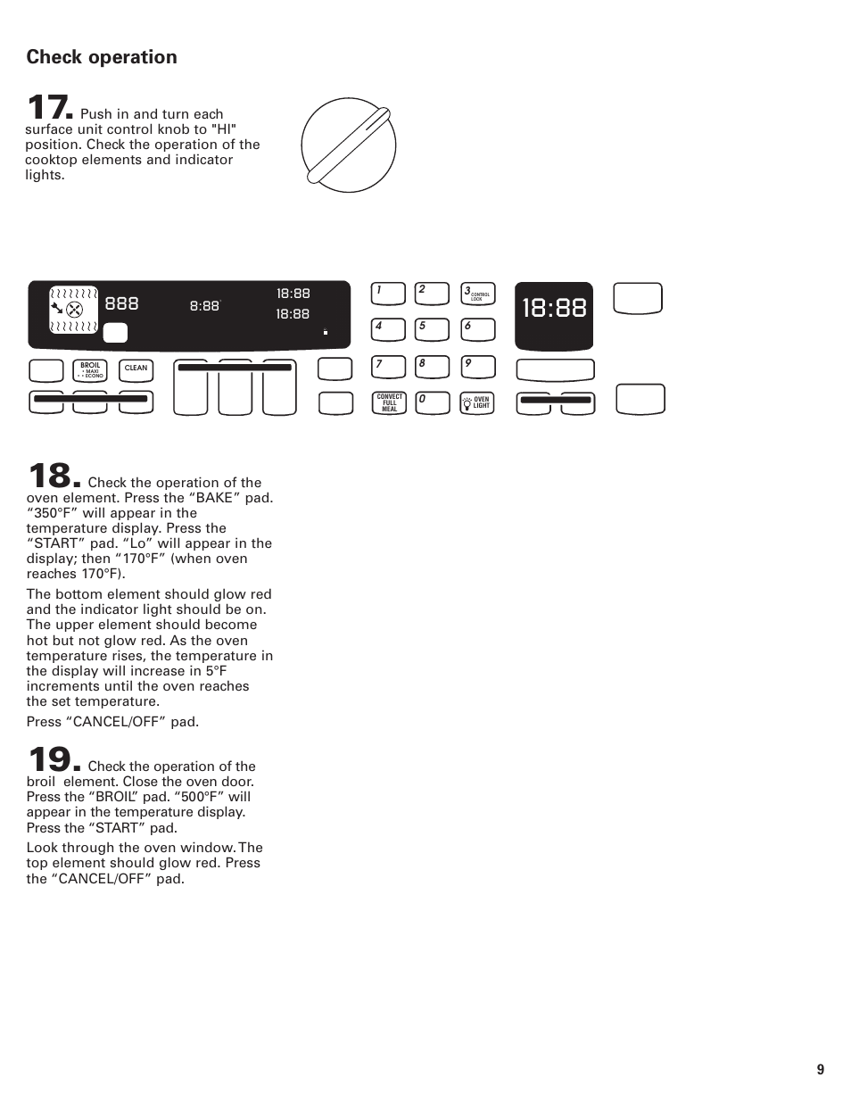 Check operation, Control panels may vary | KITCHENAID Convection Oven User Manual | Page 9 / 12